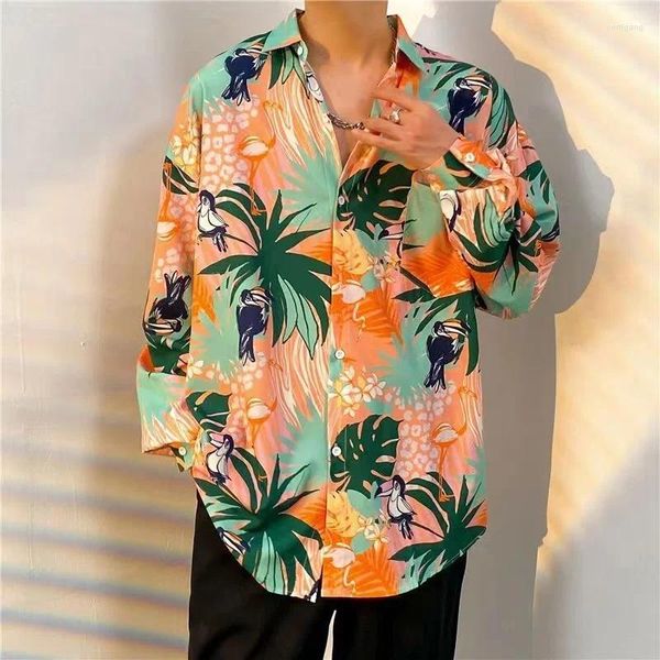 Camicie casual da uomo Primavera Estate Stampa fenicotteri hawaiani Abbottonatura da spiaggia Abbigliamento moda Camicetta Top Camisa Masculina