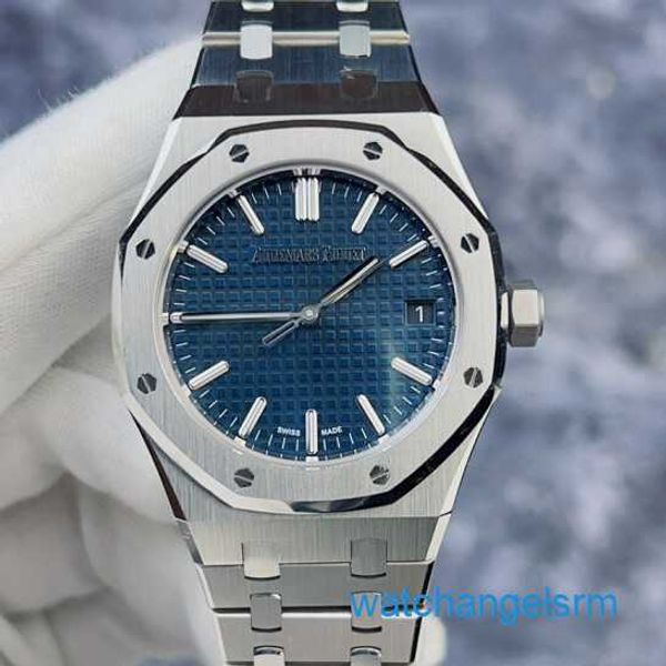 Famoso relógio de pulso AP Royal Oak Series 15550ST Placa azul de aço de precisão 50º aniversário comemorativo com calendário de três agulhas automático mecânico masculino