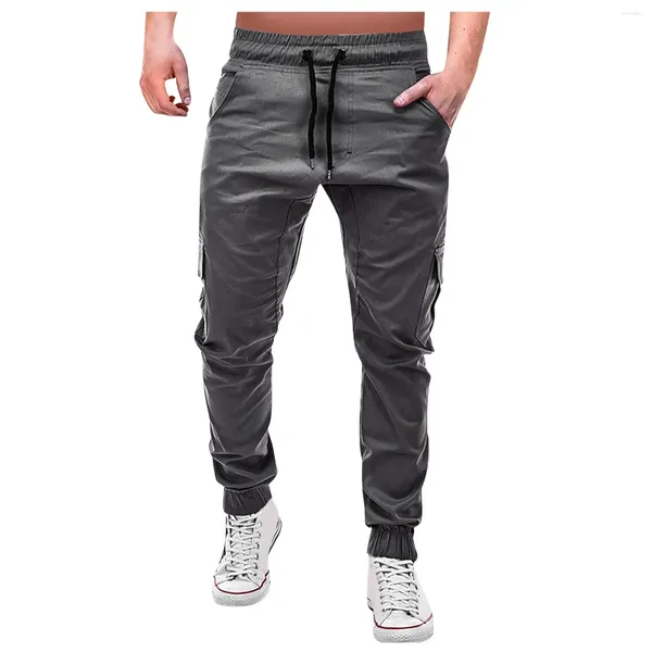 Pantaloni da uomo causali primaverili moda classici sportivi skinny cargo tinta unita slim fit con coulisse in vita elastica