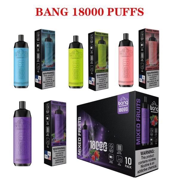 Custodia in pelle monouso Vape Bang 18K penna per sigaretta elettronica ricaricabile flusso d'aria regolabile 16 gusti dispositivo Puff 18K Vaper 0% 2% 3% 5%