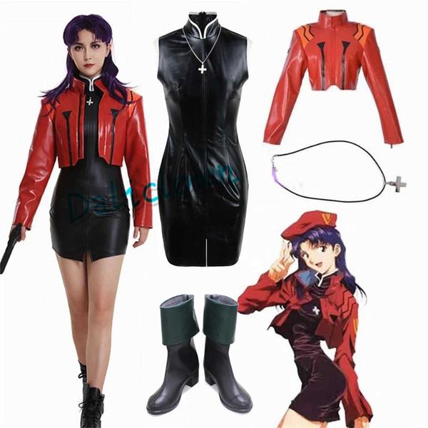 Cosplay Trajes de Anime Katsuragi Misato role-playing Cume Peruca jaqueta de látex vestido sexy menina coelho conjunto sapatos animação completa EVA Halloween womenC24321