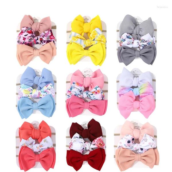 Haarschmuck 3 Teile/satz Große Bögen Blumen Stirnband Weiches Elastisches Nylon Geborenes Baby Mädchen Stirnbänder Niedliche Schleife Tuch Kinder Mädchen