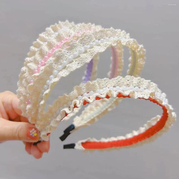 Acessórios de cabelo 1 pc faixa de borda larga simulada pérolas meninas crochê laço headband elegância cabeça faixas para adolescente hairbands