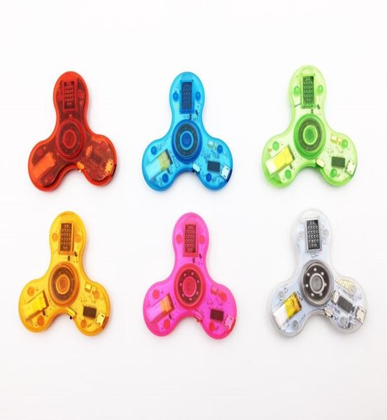 Novo cristal bluetooth o spinner brinquedos mão spinners led luz carregador usb botão interruptor edc dedo ansiedade brinquedo 1005403700