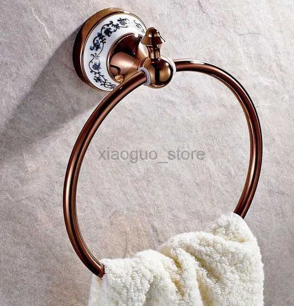 Anelli per asciugamani di lusso in oro rosa rame ottone bagno portasciugamani a parete accessori per il bagno hardware per il bagno base in ceramica mba386 240321