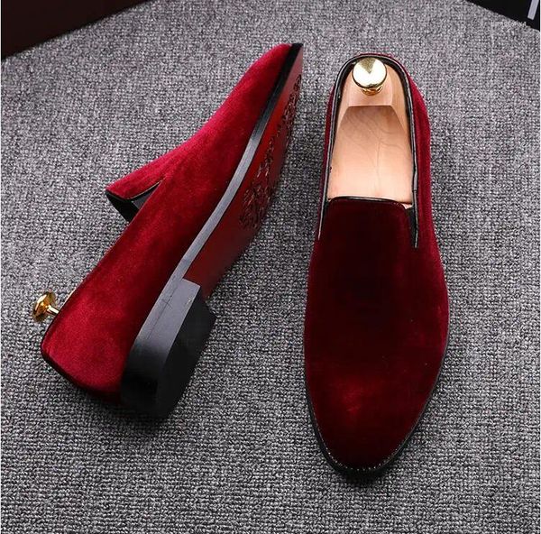 Sapatos casuais masculinos mocassins deslizamento no dedo do pé apontado festa de casamento moda preto verde vinho vermelho