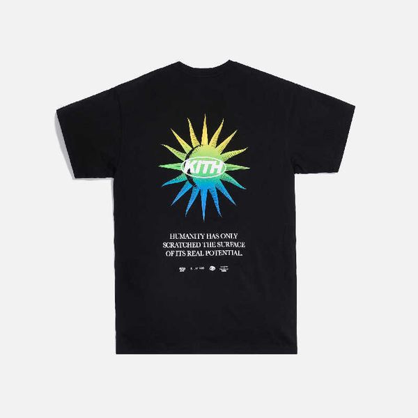 Designer Kith Uprising Sun Tee Trendy Print 230g Pesado Manga Curta High Street Brand T-shirt