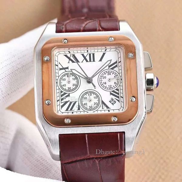 W20090X8 Top Montres Mens Moda de Alta Qualidade Clone AAA Relógio 39mm Pulseira de Couro de Aço Inoxidável com Luz Noturna À Prova D 'Água Vidro de Safira Spitzenuhr