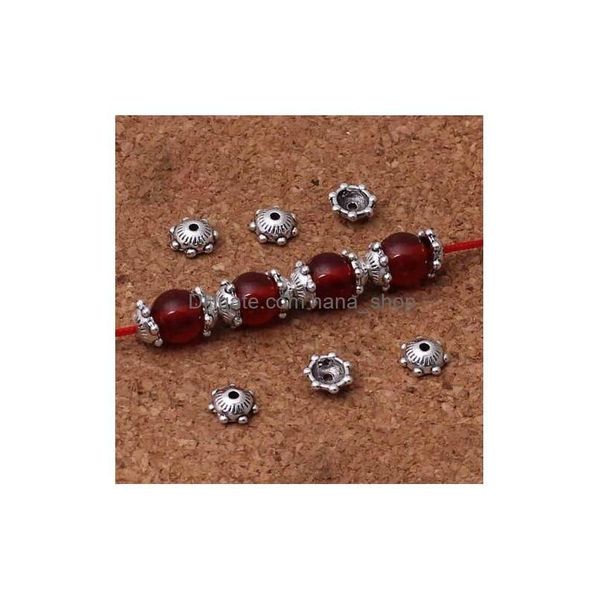 Tappi di perline 1000 pezzi Fiore tibetano Sier 6 mm Perline Accessori distanziatori Creazione di gioielli Nappa Fine Consegna risultati di consegna Componenti Dhdz7 Otksr