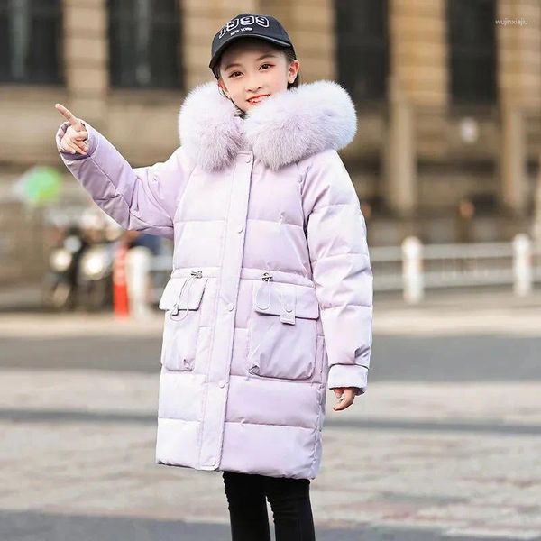 Para baixo casaco de inverno jaqueta de pato para meninas 2024 moda crianças parka grosso com capuz penas crianças vestuário outerwear casacos