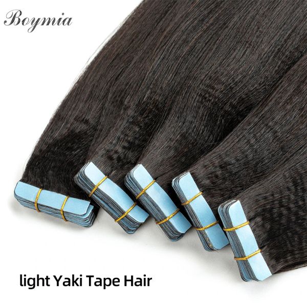 Estensioni Nastro dritto Yaki leggero Estensioni dei capelli umani Fasci di capelli umani brasiliani Trama della pelle Nastro invisibile Estensioni dei capelli Yaki