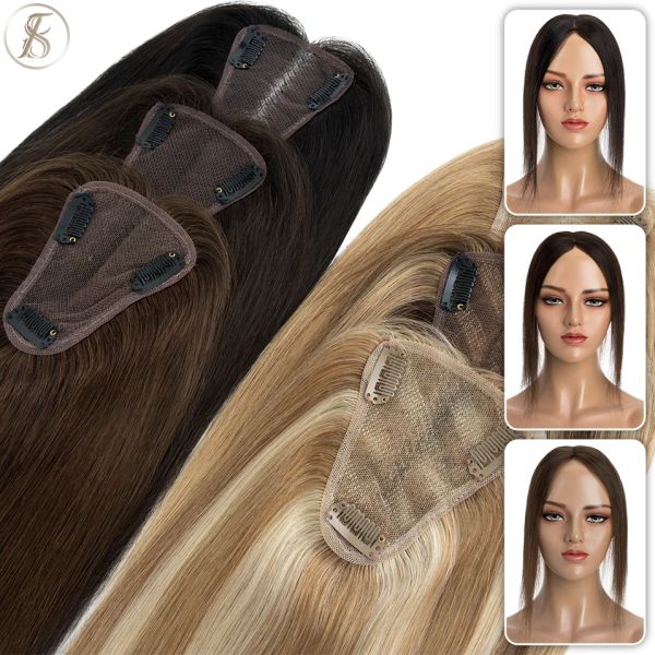 Топперы TESS, ручное вязание крючком, топперы для волос 8x10 см, женские топперы, парики из натуральных волос, на заколке, наращивание человеческих волос, моно-шиньон с одним узлом