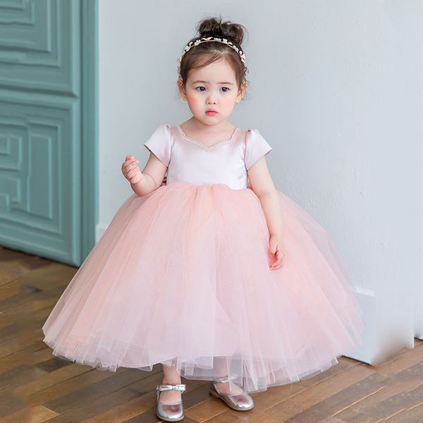 Adorabili perline di tulle rosa Abiti da ragazza di fiori Abiti da spettacolo per ragazze Ragazze Compleanno/Gonna da festa Ragazza Abito da tutti i giorni Personalizzato SZ 2-12 D321075