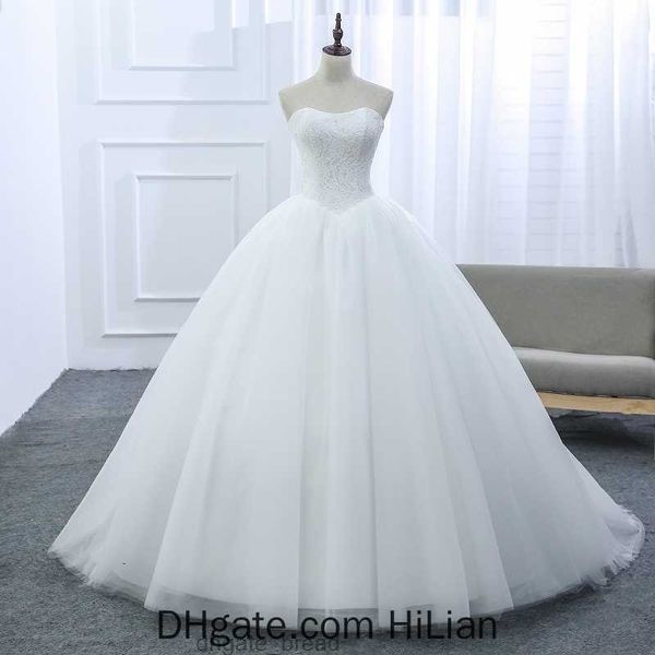 Weißes, elfenbeinfarbenes, individuelles Hochzeitskleid 2020, günstige Promi-Trägerlose Vintage-Tüll-Brautballkleid-Brautkleider mit Organza-Spitze