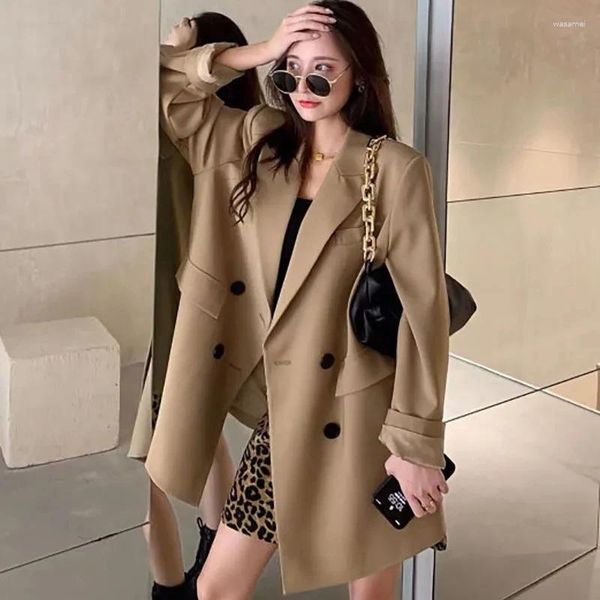 Ternos femininos 2024 mulheres coreanas design sentido lazer meados de comprimento versão blazer jaqueta feminina primavera outono anais solto encaixe terno tops
