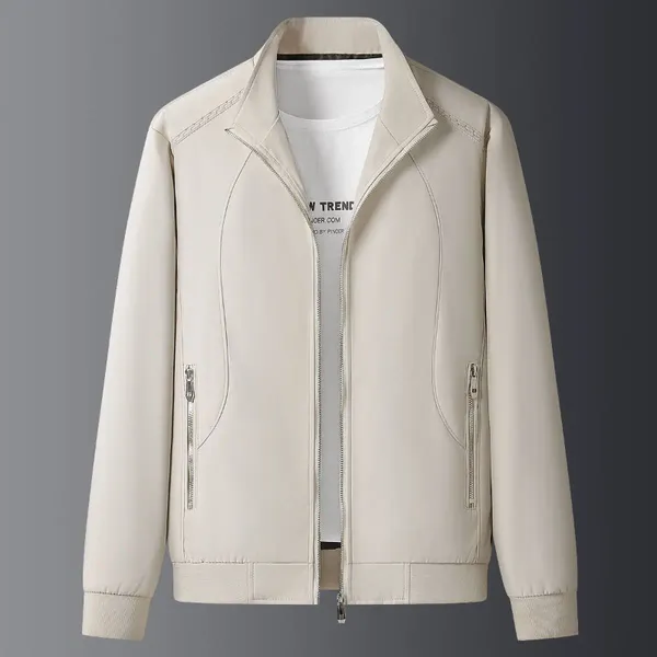 Jaqueta masculina de marca, jaqueta casual, gola virada para baixo, zíper, simples, de meia-idade, roupas do pai, roupa de escritório q692