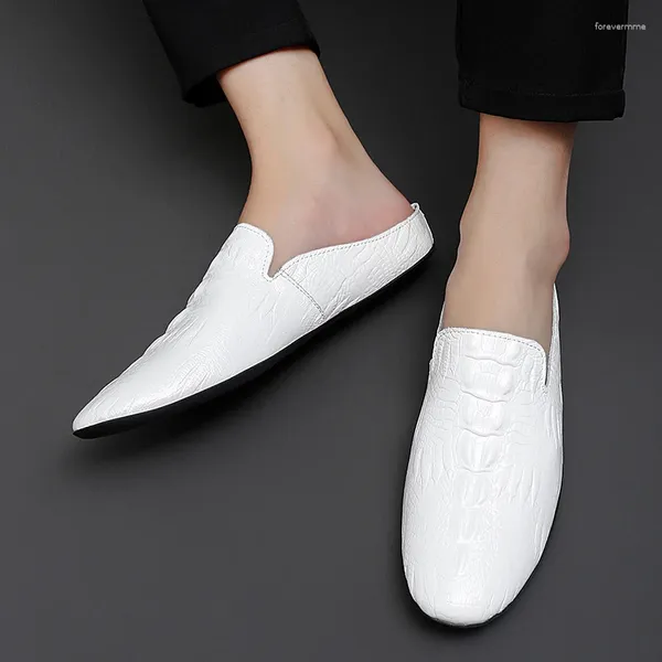 Casual Schuhe Italienische Luxus Männer Hausschuhe Leder Loafer männer Mokassins Nicht-slip Mann Mode Halbe Pantoletten Slipper