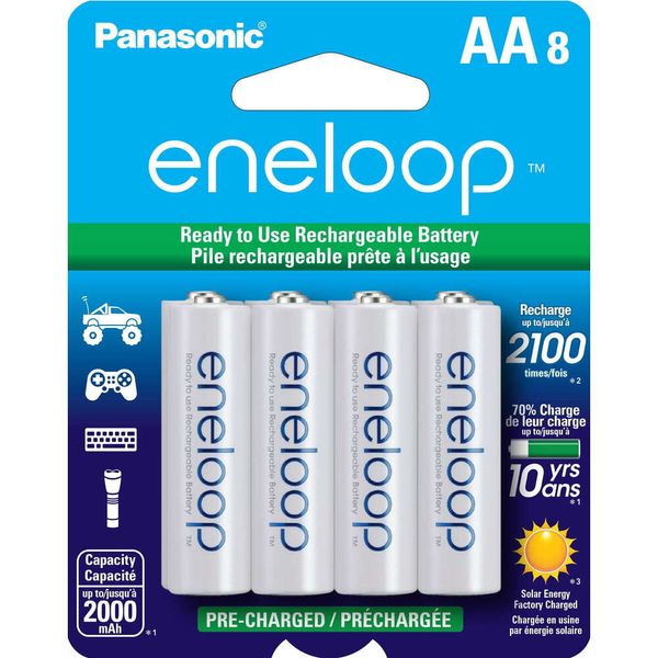 Panasonic Eneloop BK-3MCCA8BA Vorgeladene wiederaufladbare Nickel-Metallhydrid-AA-Batterien, 8er-Pack