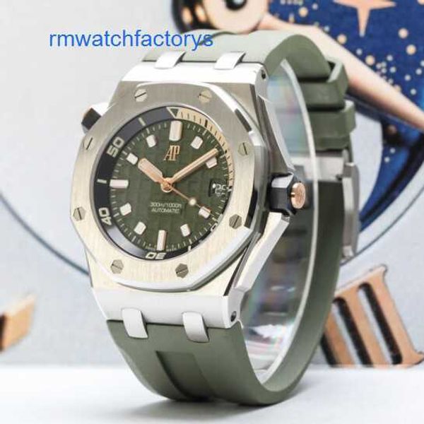 Relógio de pulso funcional moderno Relógio de pulso AP 15720 Royal Oak Offshore Série 42 Gauge Mostrador verde militar feito de aço de precisão Relógio mecânico automático masculino