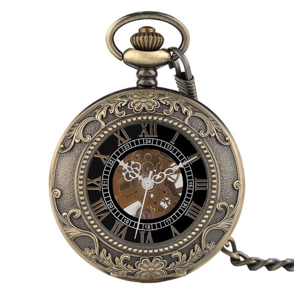 Clássico pingente corrente mão enrolamento relógio de bolso mecânico masculino steampunk esqueleto feminino escultura colar relógio presente natal t200502205q