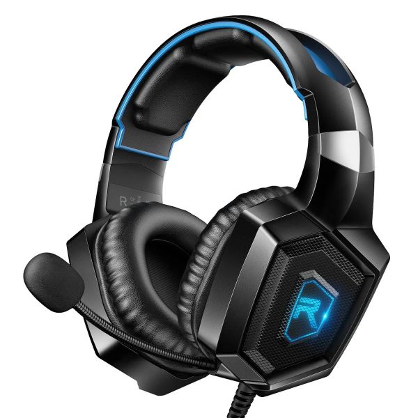 Fones de ouvido 7.1 Surround Sound Gaming Headset com cancelamento de ruído sobre a orelha Microfone LED Luz Cabo de 3,5 mm para PS4 Xbox One PC Mac Switch