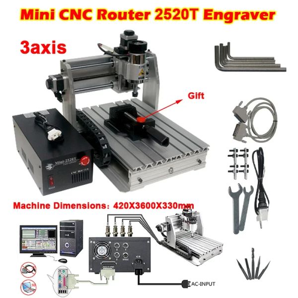 Mini CNC 2025T Router Gravur Fräsmaschine Metall Graveur LPT Port für PCB Kunststoff Kennzeichnung Holzbearbeitung Spindel Motor 200W