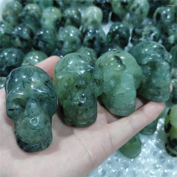 Estatuetas decorativas 5cm quartzo natural prehnite cristal esculpido crânios ornamento pedra de uva artesanato decoração wicca cura chakras pedras preciosas e