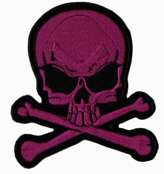 Moda crânio ossos bordado remendo ferro em camisas jaqueta chapéus remendo fornecedor punk emblema roxo 9cm badge7370915