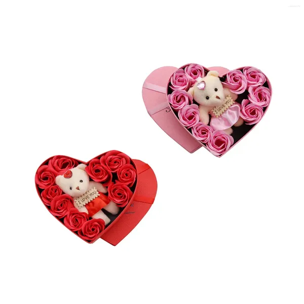 Flores decorativas sabão rosa flor decoração artificial urso boneca para