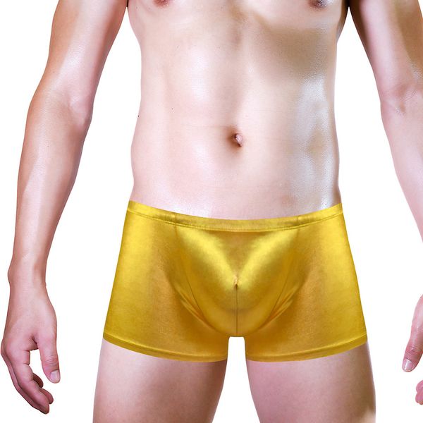 Unterhosen Herrenunterwäsche Boxer U Konvexer Beutel Lackimitat Leder Wetlook Shinny Trunks Coole Shorts Glänzende Boxer für Männer