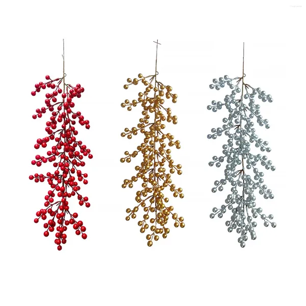 Flores decorativas artificial buquê de frutas vermelhas planta falsa para decoração de casa enfeites de árvore de natal ano 2024 festa decoração de natal