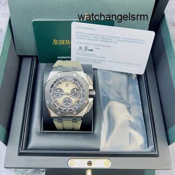 Дизайнерские наручные часы AP Royal Oak Offshore 26420SO Дымчатая пустыня Желтое керамическое кольцо Прецизионная сталь Материал Функция синхронизации Мужские часы 43 мм Полный набор