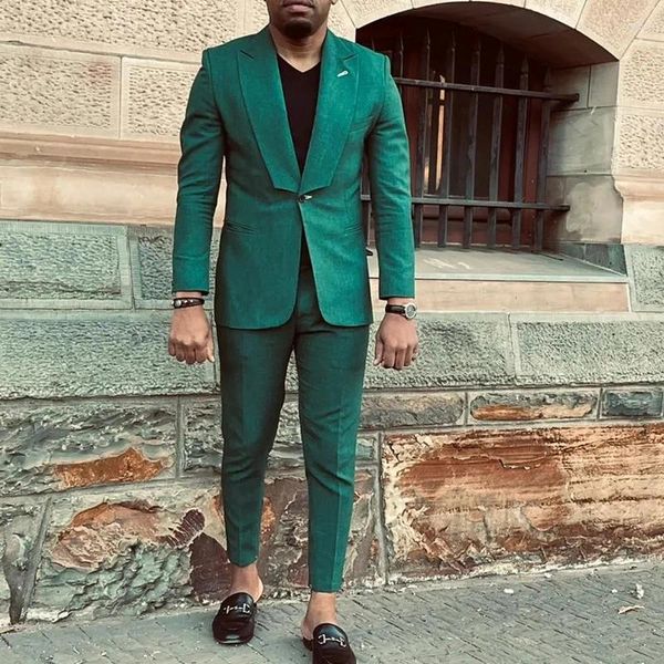 Abiti da uomo 2024 Verde per uomo 2 pezzi Blazer con un bottone Set Abito da festa Smoking da sposa Costume Homme Giacca Pantaloni