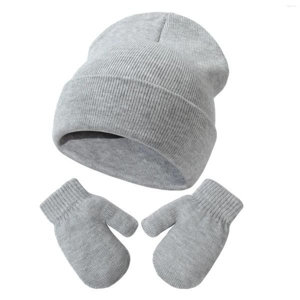 Berets bebê malha chapéu luvas terno all-match cor sólida outono e inverno quente crianças lã pulôver boné para crianças