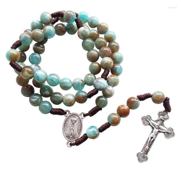 Correntes Moda Handmade Rodada Bead Rosário Católico para Cruz Colares Religiosos Mulheres Homens Acrílico Beads Drop