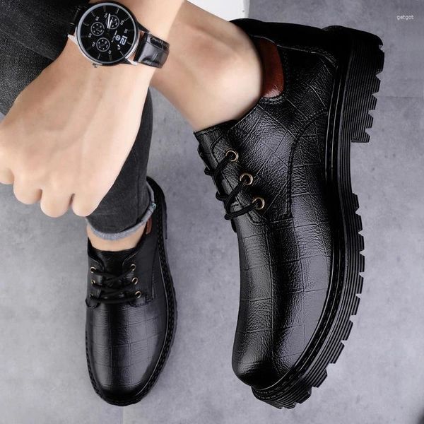 Sapatos casuais outono elegante masculino clássico vestido de casamento formal escritório rendas até negócios pretos apartamentos confortáveis mocassins