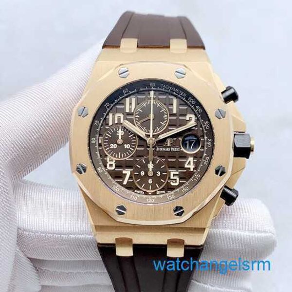 Famoso relógio de pulso AP Royal Oak Offshore Series 42mm Calendário Timing Red Devil Vampire Automático Mecânico Precisão Aço Rosa Ouro Moda Mens Watch