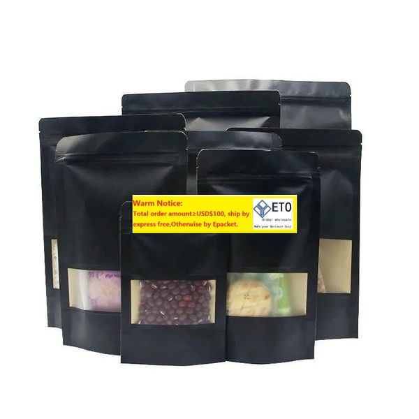 wholesale Sacchetti da imballaggio 8 dimensioni Nero Stand Up Carta smerigliata Borsa per finestra Snack Biscotto Tè Caffè Confezione Doypack Sacchetti regalo Lx3936 Drop ZZ