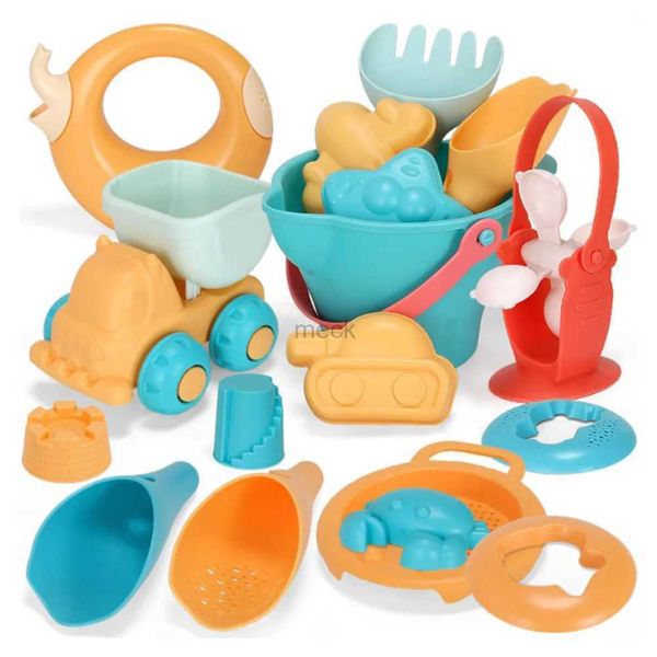 Giochi con la sabbia Divertimento in acqua Morbido silicone Giochi di sabbia da spiaggia per bambini SandBox Set Secchiello per sabbia marina Rastrello Clessidra Tavolo da acqua Gioca divertente Pala Stampo con borsa 240321