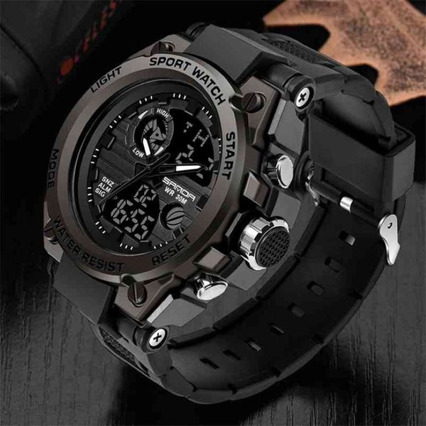 SANDA Marke Armbanduhr Männer Uhren Militär Armee Sport Stil Armbanduhr Dual Display Männliche Uhr Für Männer Uhr Wasserdicht Stunden 21278 karat