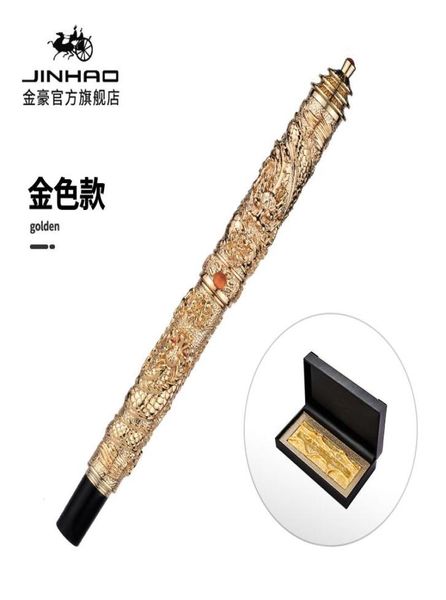 Penne Gel JINHAO Marca Golden Double Dragon Tempio del Cielo Stile cinese Retro Calligrafia Penna Forniture per ufficio Confezione regalo Opzione8168172