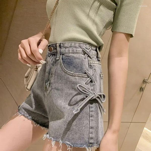 Damen-Shorts, kurze Hosen für Frauen zum Tragen von Kordelzug-Jeans, Damen-Design, koreanischer Stil, Mini-Denim mit hoher Taille, modisch, lässig, XL