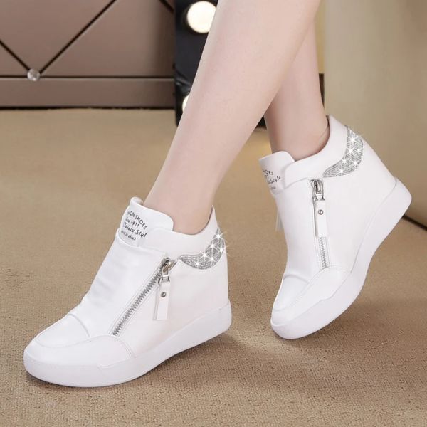 Scarpe Comemore Women Weight Sneakers High Top Sneakers Zipper PU SCHEDI Casualmente paillettes Spesso Bianco Bianco Interno Accensione Plus Taglia 42