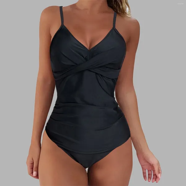 Costumi da bagno da donna Casual Solido scollo a V Sexy Tuta a vita alta Bikini Costume da bagno diviso Costume da bagno Top per supporto da donna