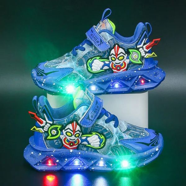 Sapatos tênis de menino com luzes luminárias casuais sapatos japão anime desenho animado tênis de corrida para crianças sapatos de caminhada luminosa