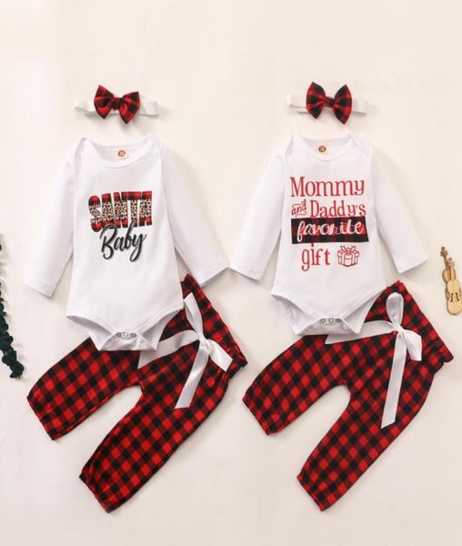 Baby Tragen Kleidung Set Langarm Strampler Gitter Hosen Stirnband 3 stücke Mode Kleinkinder Mädchen Weihnachten Santa Baby Outfits Kleidung3687006