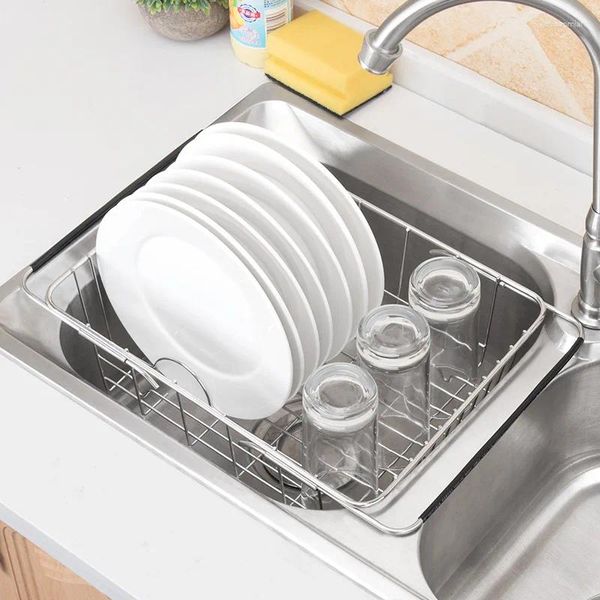 Küche Lagerung Versenkbare Edelstahl Abtropfgestell Trocknen Rack Waschbecken Pan Platte Ablauf Korb Regal Waschbecken Organizer