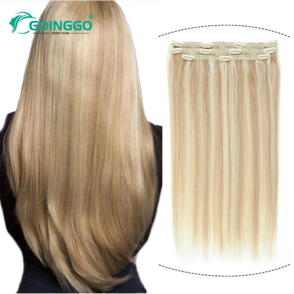 Estensioni Clip nelle estensioni dei capelli Clip per capelli lisci Remy nei capelli umani Evidenzia pezzi di capelli biondi con doppia trama per donna 3 pezzi / set