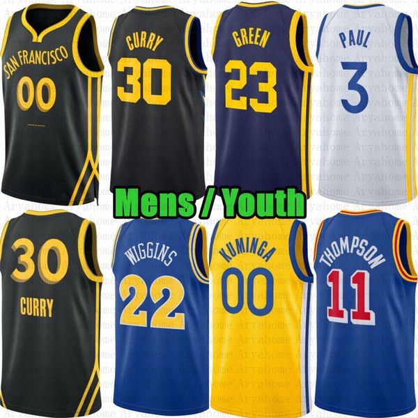 Benutzerdefinierte Herren Jugend Stephen Curry Basketball Jersey Klay Thompson Draymond Green Andrew Wiggins Warriores Jonathan Kuminga Chris Paul Brandin Podziemski Looney