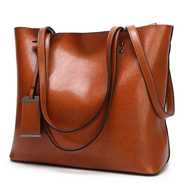 Bolsa de couro de enceramento Bolsa de balde simples bolsas de ombro de tira dupla para mulheres compras para todos os fins Sac bolsa feminina 240313